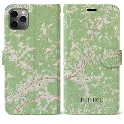 【内子（愛媛県）】地図柄iPhoneケース（手帳タイプ）ナチュラル・iPhone 11 Pro Max 用
