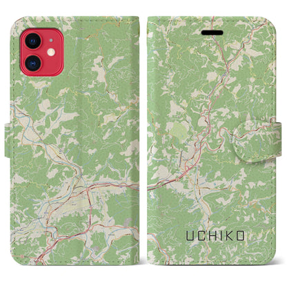 【内子（愛媛県）】地図柄iPhoneケース（手帳タイプ）ナチュラル・iPhone 11 用