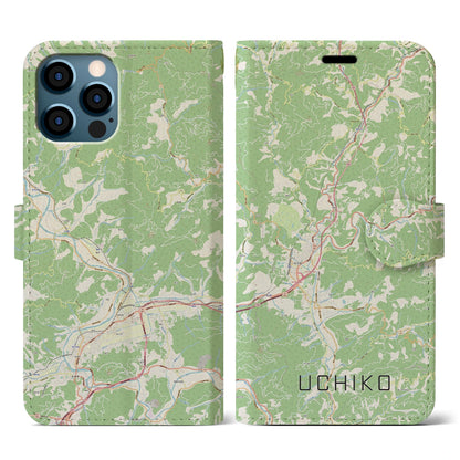 【内子（愛媛県）】地図柄iPhoneケース（手帳タイプ）ナチュラル・iPhone 12 / 12 Pro 用