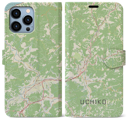 【内子（愛媛県）】地図柄iPhoneケース（手帳タイプ）ナチュラル・iPhone 13 Pro Max 用