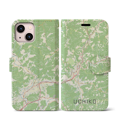 【内子（愛媛県）】地図柄iPhoneケース（手帳タイプ）ナチュラル・iPhone 13 mini 用