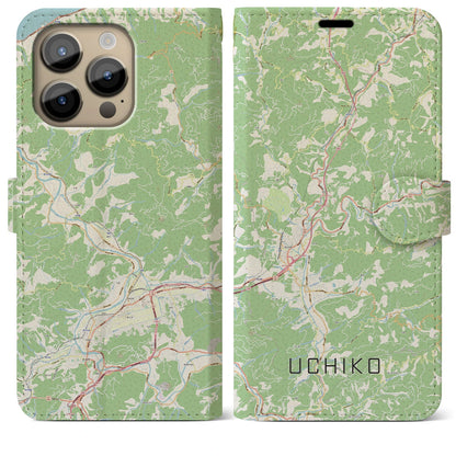 【内子（愛媛県）】地図柄iPhoneケース（手帳タイプ）ナチュラル・iPhone 14 Pro Max 用