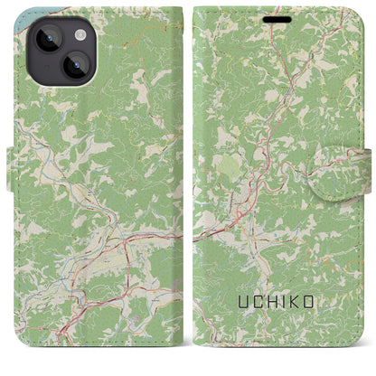 【内子（愛媛県）】地図柄iPhoneケース（手帳タイプ）ナチュラル・iPhone 14 Plus 用