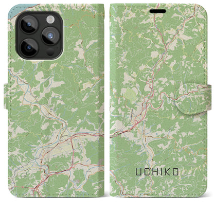 【内子（愛媛県）】地図柄iPhoneケース（手帳タイプ）ナチュラル・iPhone 15 Pro Max 用