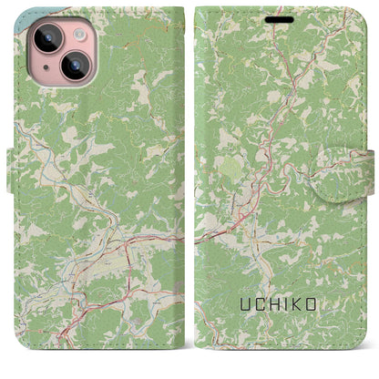 【内子（愛媛県）】地図柄iPhoneケース（手帳タイプ）ナチュラル・iPhone 15 Plus 用