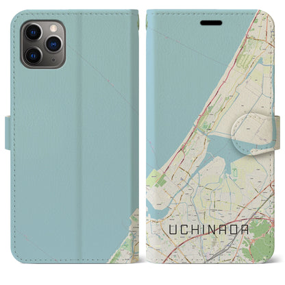 【内灘（石川県）】地図柄iPhoneケース（手帳タイプ）ナチュラル・iPhone 11 Pro Max 用