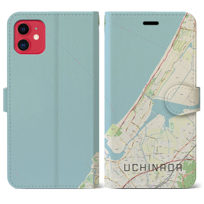 【内灘（石川県）】地図柄iPhoneケース（手帳タイプ）ナチュラル・iPhone 11 用