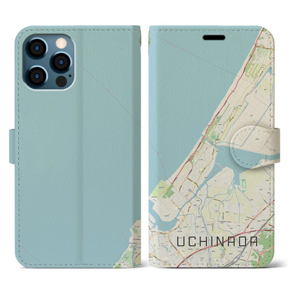 【内灘（石川県）】地図柄iPhoneケース（手帳タイプ）ナチュラル・iPhone 12 / 12 Pro 用