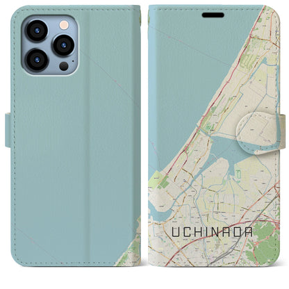 【内灘（石川県）】地図柄iPhoneケース（手帳タイプ）ナチュラル・iPhone 13 Pro Max 用