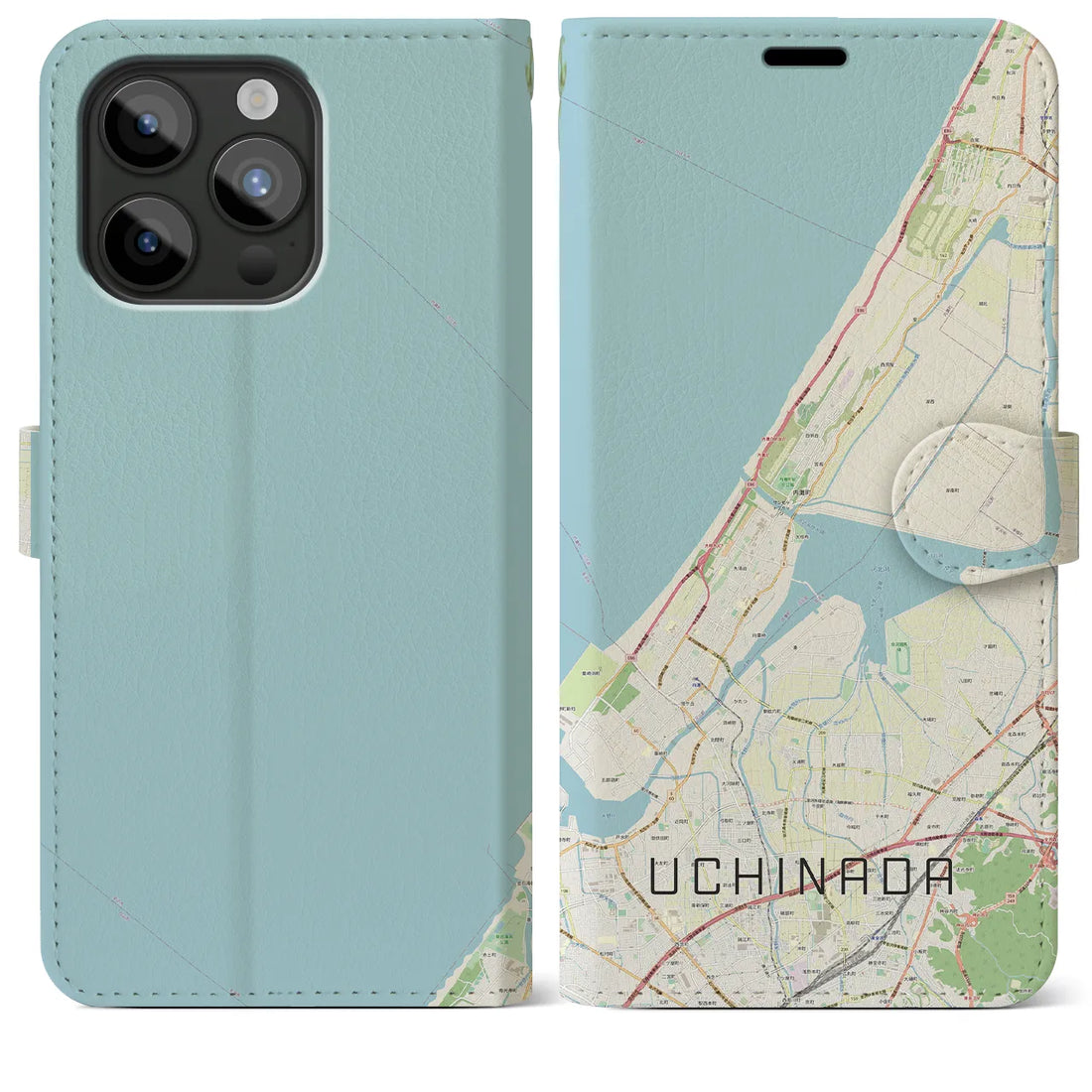 【内灘】地図柄iPhoneケース（手帳両面タイプ・ナチュラル）iPhone 15 Pro Max 用