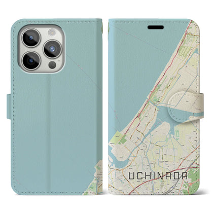 【内灘（石川県）】地図柄iPhoneケース（手帳タイプ）ナチュラル・iPhone 15 Pro 用