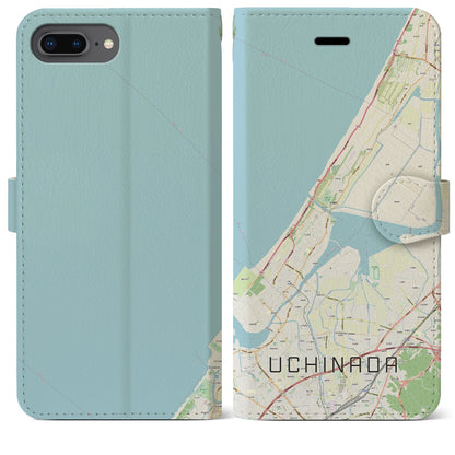 【内灘（石川県）】地図柄iPhoneケース（手帳タイプ）ナチュラル・iPhone 8Plus /7Plus / 6sPlus / 6Plus 用