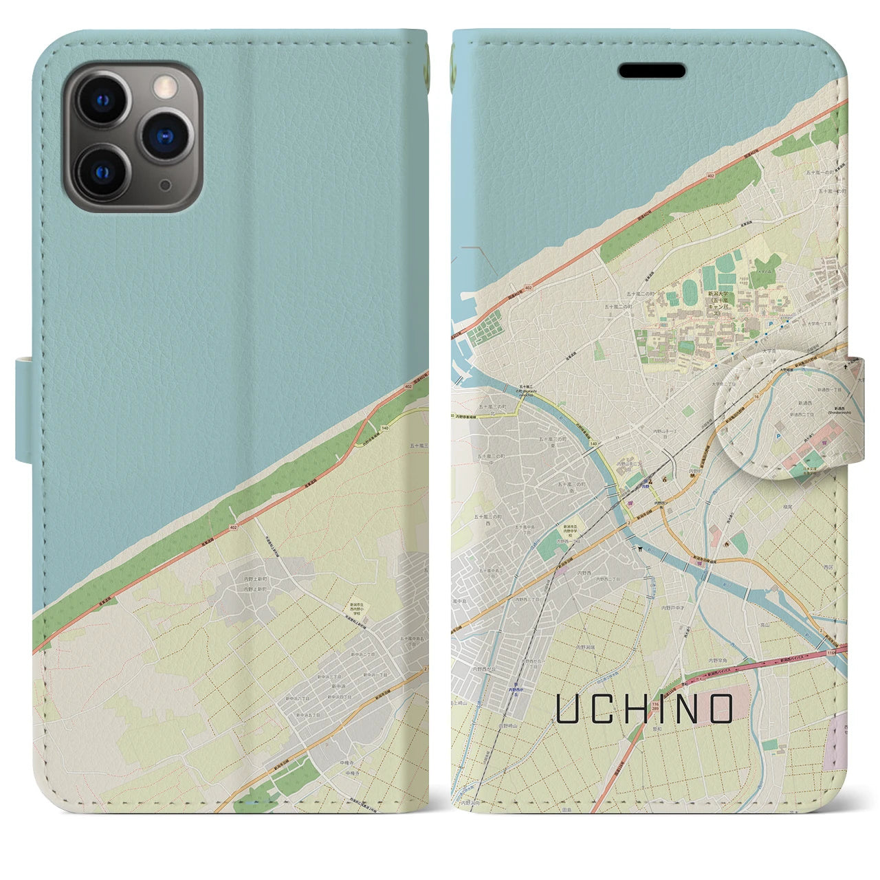 【内野】地図柄iPhoneケース（手帳両面タイプ・ナチュラル）iPhone 11 Pro Max 用