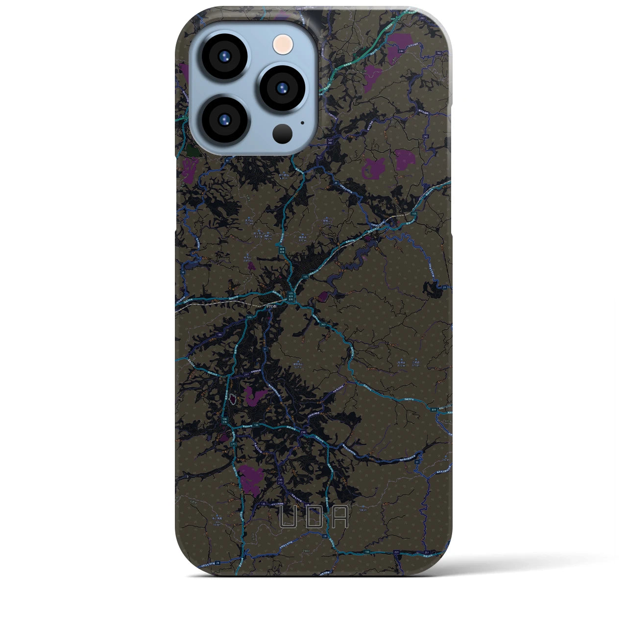 【宇陀】地図柄iPhoneケース（バックカバータイプ・ブラック）iPhone 13 Pro Max 用