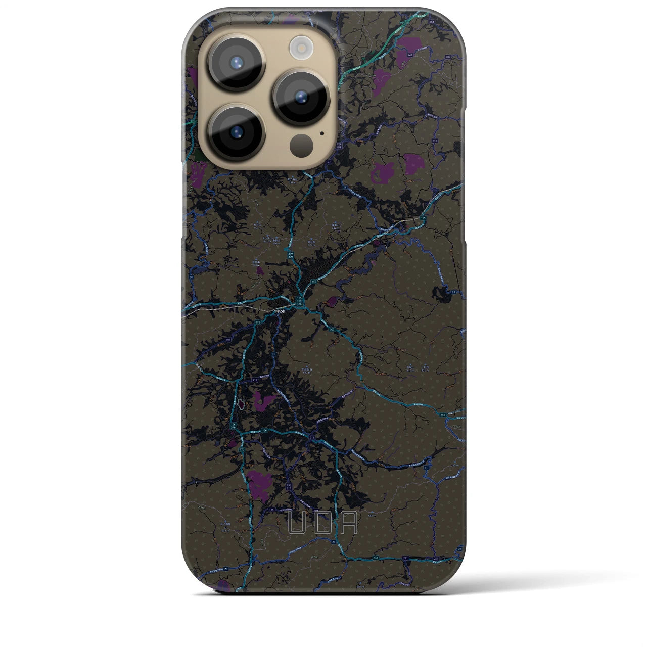 【宇陀】地図柄iPhoneケース（バックカバータイプ・ブラック）iPhone 14 Pro Max 用