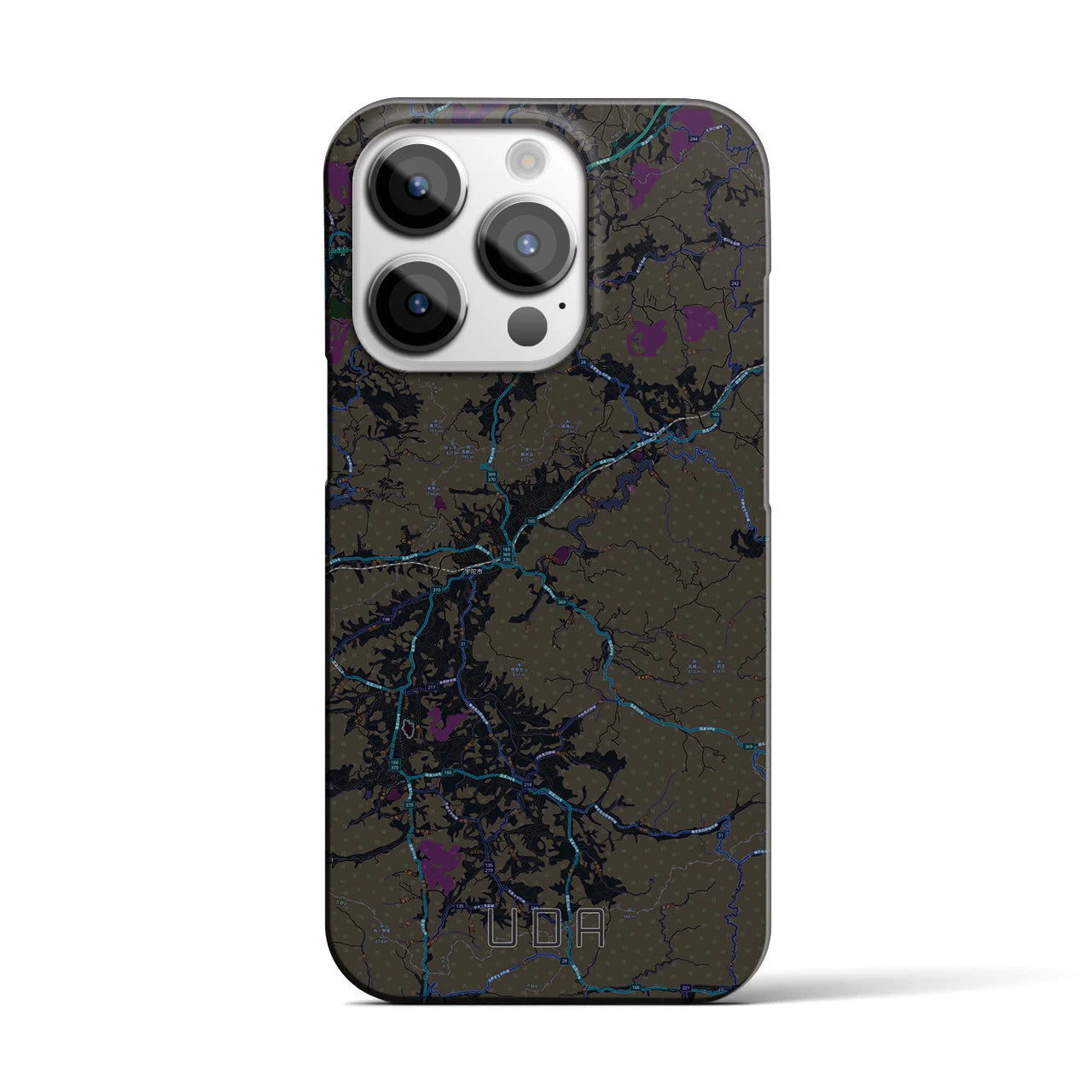 【宇陀】地図柄iPhoneケース（バックカバータイプ・ブラック）iPhone 14 Pro 用