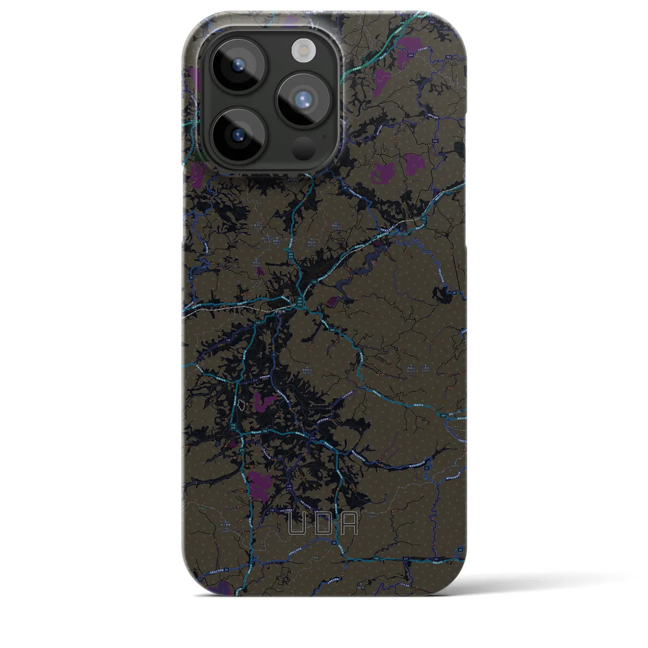 【宇陀】地図柄iPhoneケース（バックカバータイプ・ブラック）iPhone 15 Pro Max 用