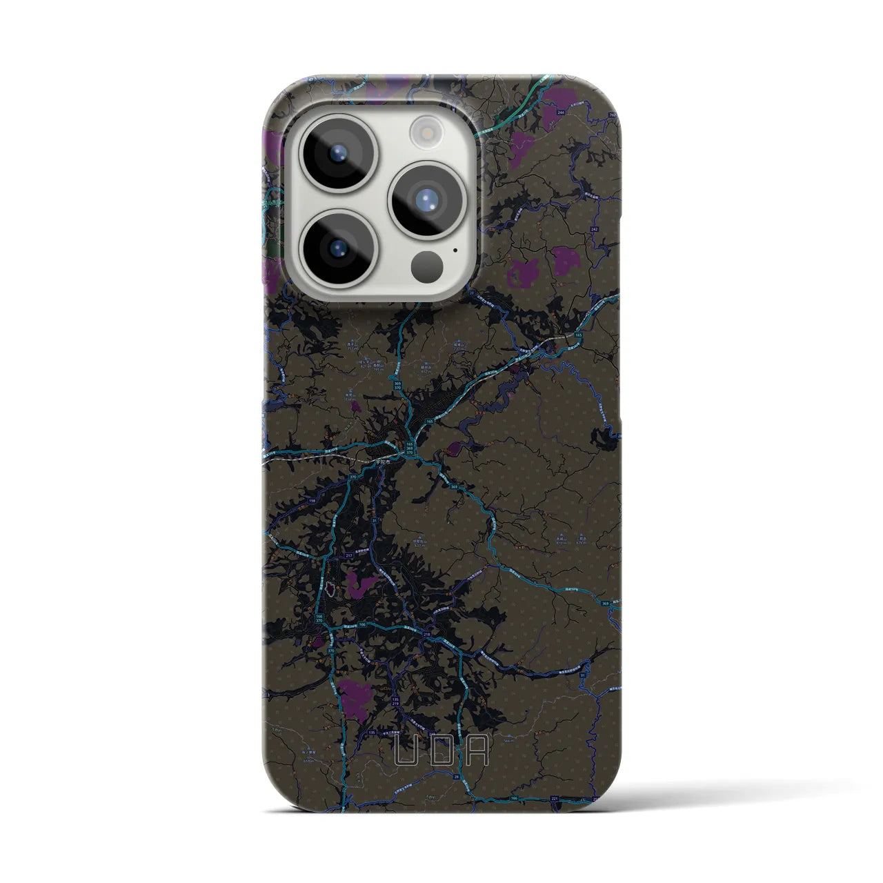 【宇陀】地図柄iPhoneケース（バックカバータイプ・ブラック）iPhone 15 Pro 用