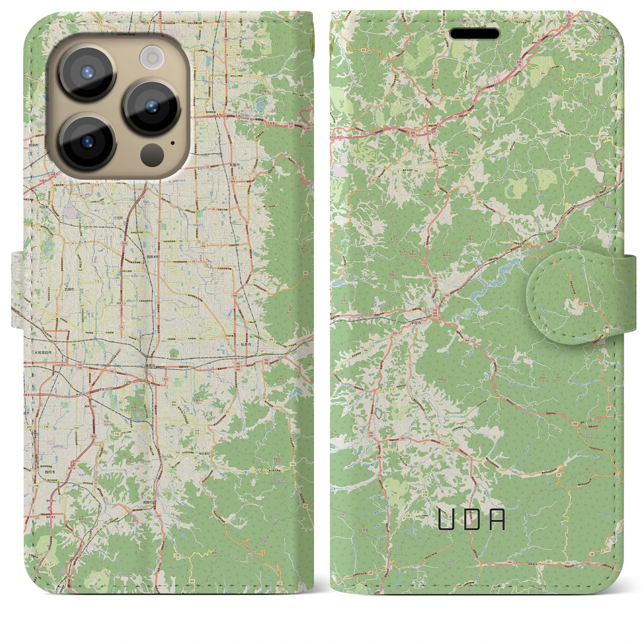 【宇陀】地図柄iPhoneケース（手帳両面タイプ・ナチュラル）iPhone 14 Pro Max 用