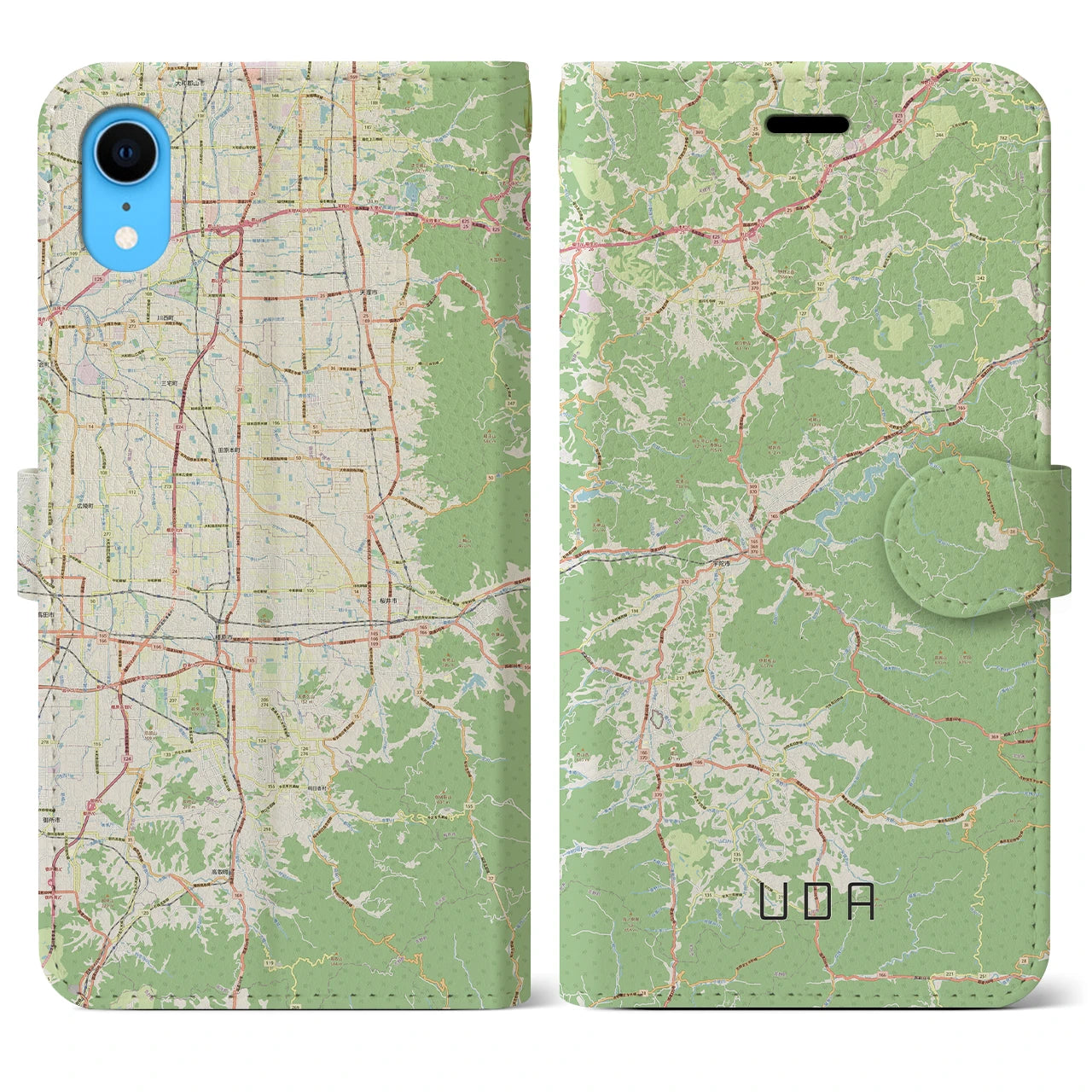【宇陀】地図柄iPhoneケース（手帳両面タイプ・ナチュラル）iPhone XR 用