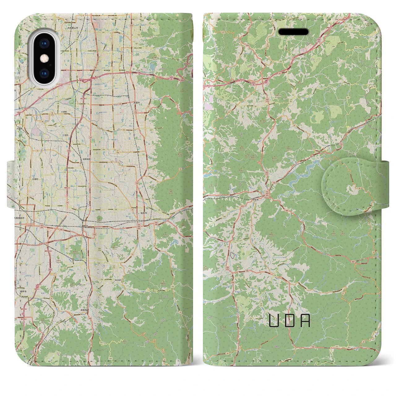 【宇陀】地図柄iPhoneケース（手帳両面タイプ・ナチュラル）iPhone XS Max 用