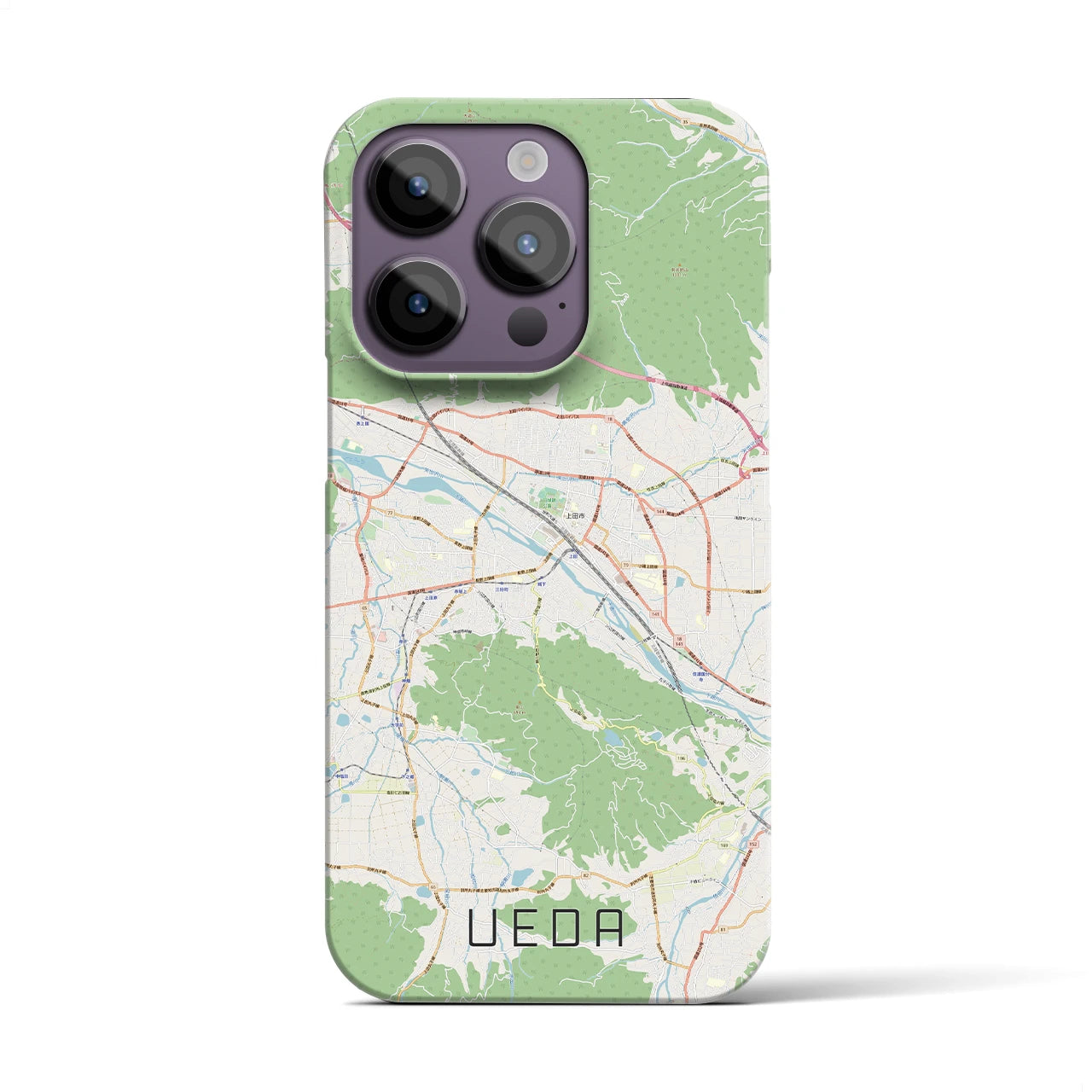 【上田】地図柄iPhoneケース（バックカバータイプ・ナチュラル）iPhone 14 Pro 用