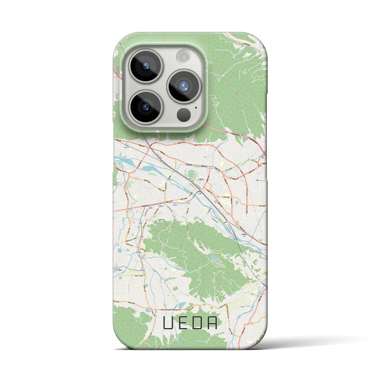 【上田】地図柄iPhoneケース（バックカバータイプ・ナチュラル）iPhone 15 Pro 用