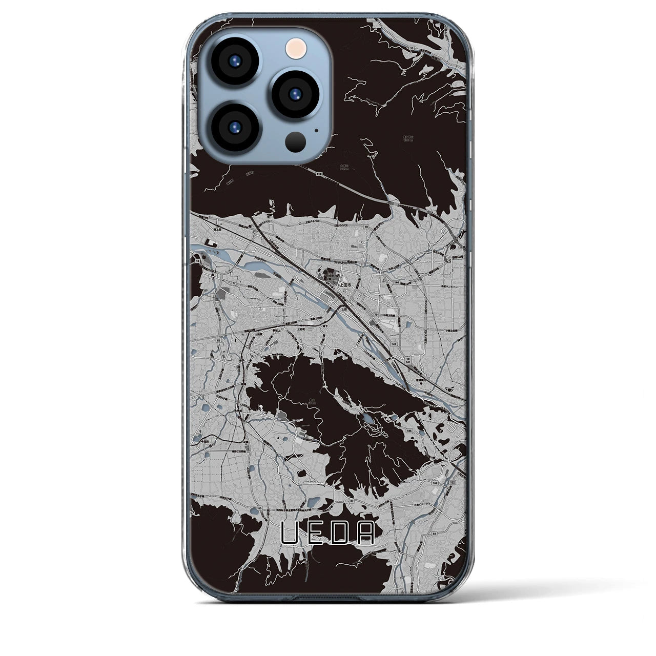 【上田】地図柄iPhoneケース（クリアタイプ・モノトーン）iPhone 13 Pro Max 用