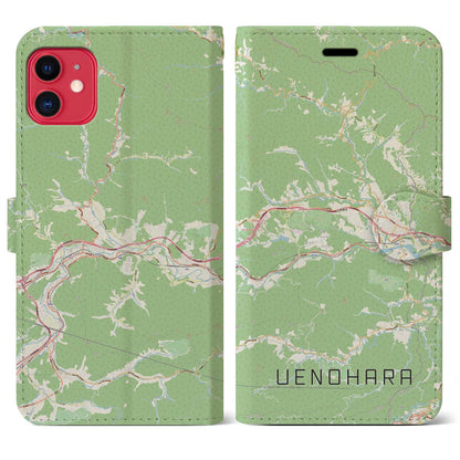 【上野原（山梨県）】地図柄iPhoneケース（手帳タイプ）ナチュラル・iPhone 11 用
