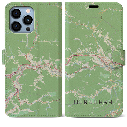 【上野原（山梨県）】地図柄iPhoneケース（手帳タイプ）ナチュラル・iPhone 13 Pro Max 用