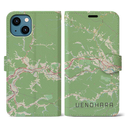 【上野原（山梨県）】地図柄iPhoneケース（手帳タイプ）ナチュラル・iPhone 13 用