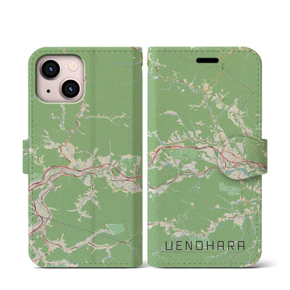 【上野原（山梨県）】地図柄iPhoneケース（手帳タイプ）ナチュラル・iPhone 13 mini 用