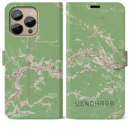 【上野原（山梨県）】地図柄iPhoneケース（手帳タイプ）ナチュラル・iPhone 14 Pro Max 用