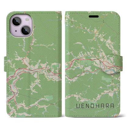 【上野原（山梨県）】地図柄iPhoneケース（手帳タイプ）ナチュラル・iPhone 14 用