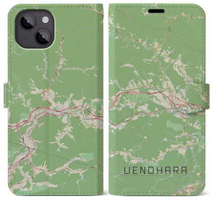 【上野原（山梨県）】地図柄iPhoneケース（手帳タイプ）ナチュラル・iPhone 14 Plus 用