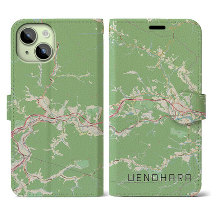 【上野原（山梨県）】地図柄iPhoneケース（手帳タイプ）ナチュラル・iPhone 15 用