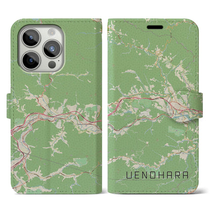 【上野原（山梨県）】地図柄iPhoneケース（手帳タイプ）ナチュラル・iPhone 15 Pro 用