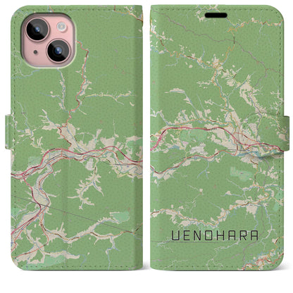 【上野原（山梨県）】地図柄iPhoneケース（手帳タイプ）ナチュラル・iPhone 15 Plus 用