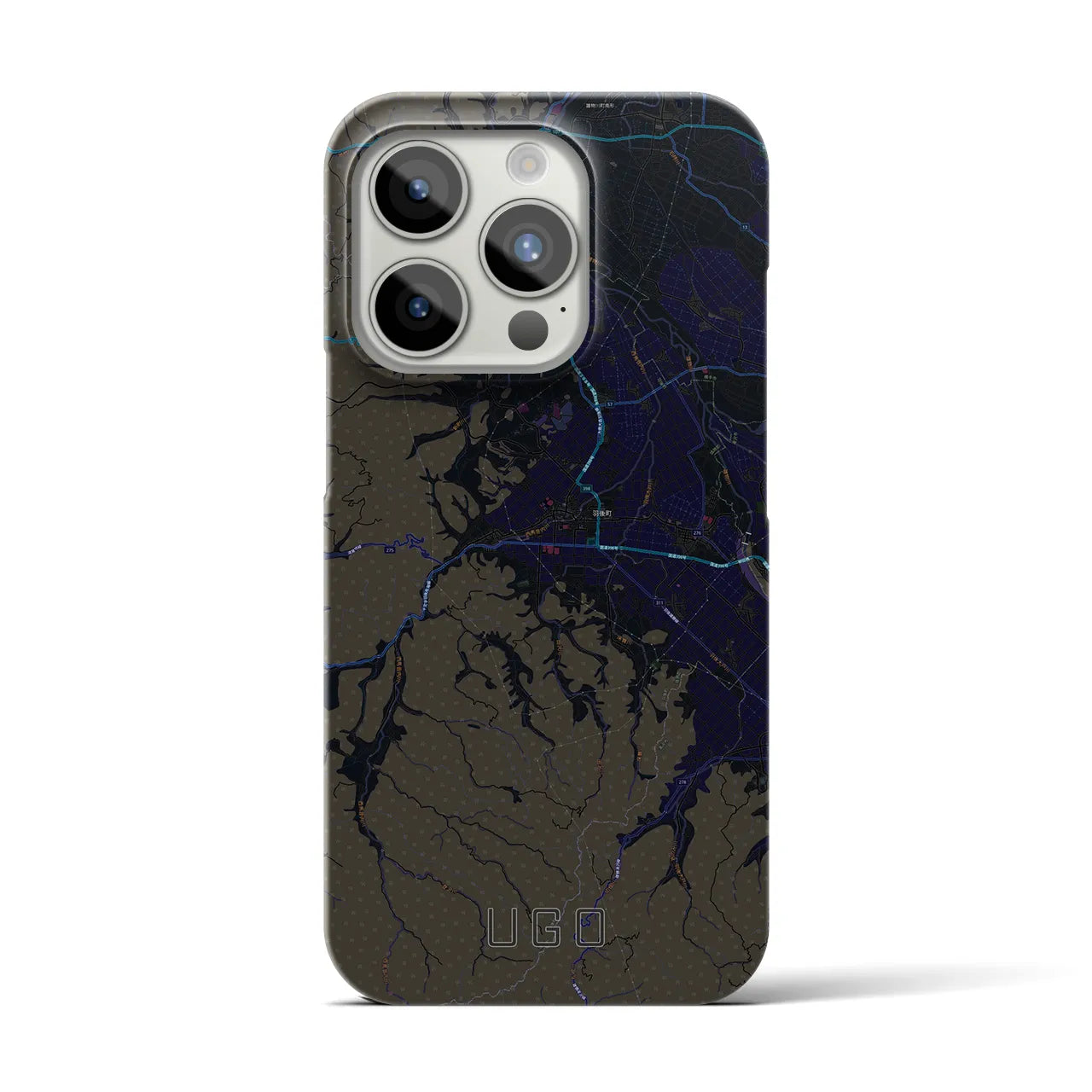 【羽後】地図柄iPhoneケース（バックカバータイプ・ブラック）iPhone 15 Pro 用