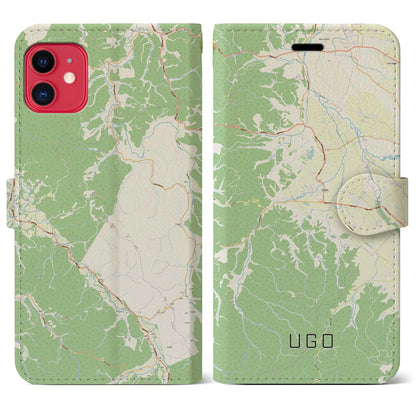 【羽後（秋田県）】地図柄iPhoneケース（手帳タイプ）ナチュラル・iPhone 11 用