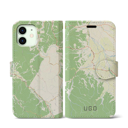 【羽後（秋田県）】地図柄iPhoneケース（手帳タイプ）ナチュラル・iPhone 12 mini 用