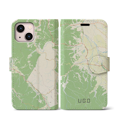 【羽後（秋田県）】地図柄iPhoneケース（手帳タイプ）ナチュラル・iPhone 13 mini 用