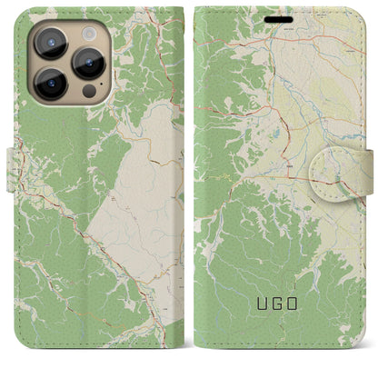 【羽後（秋田県）】地図柄iPhoneケース（手帳タイプ）ナチュラル・iPhone 14 Pro Max 用