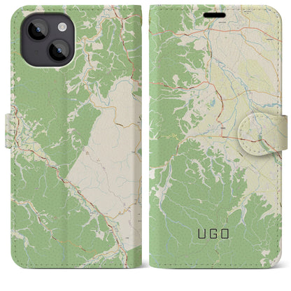 【羽後（秋田県）】地図柄iPhoneケース（手帳タイプ）ナチュラル・iPhone 14 Plus 用