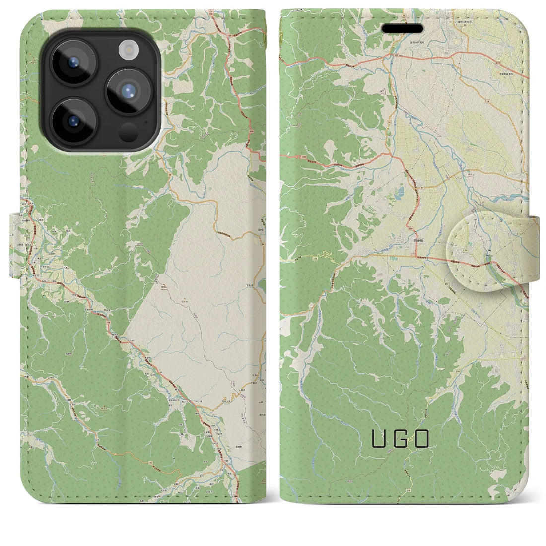 【羽後】地図柄iPhoneケース（手帳両面タイプ・ナチュラル）iPhone 15 Pro Max 用
