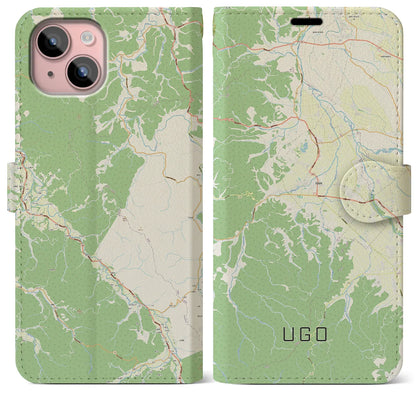 【羽後（秋田県）】地図柄iPhoneケース（手帳タイプ）ナチュラル・iPhone 15 Plus 用