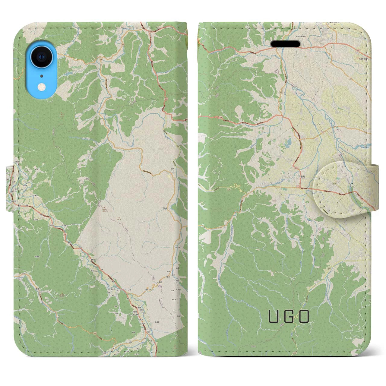 【羽後】地図柄iPhoneケース（手帳両面タイプ・ナチュラル）iPhone XR 用