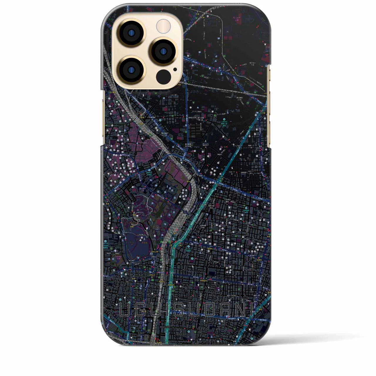 【鶯谷】地図柄iPhoneケース（バックカバータイプ・ブラック）iPhone 12 Pro Max 用