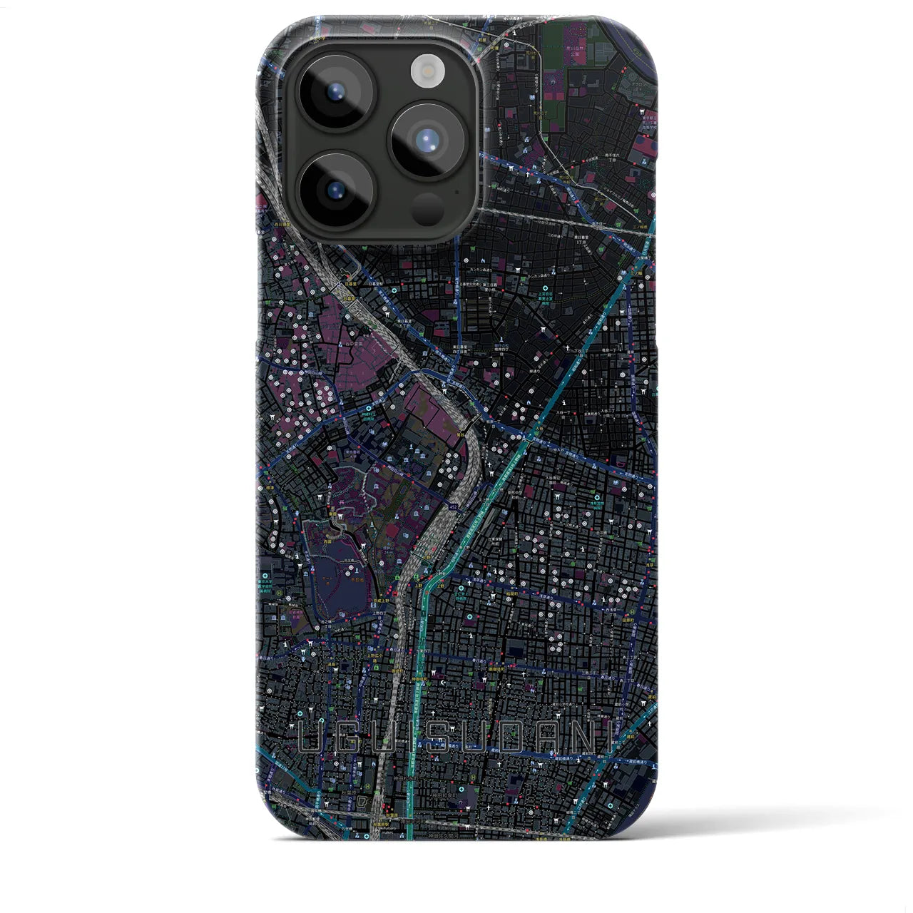【鶯谷】地図柄iPhoneケース（バックカバータイプ・ブラック）iPhone 15 Pro Max 用
