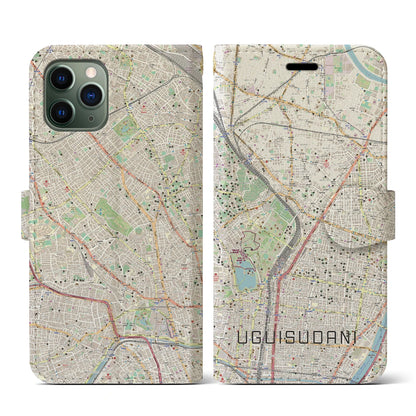 【鶯谷（東京都）】地図柄iPhoneケース（手帳タイプ）ナチュラル・iPhone 11 Pro 用